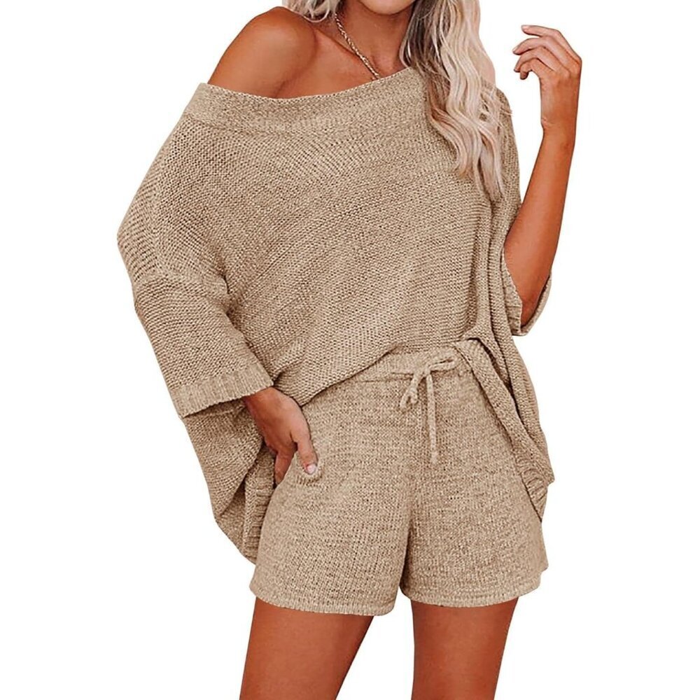 Womens Sweater Sets Off Shoulder Knit Top Shorts Casual Sleepwear Medium